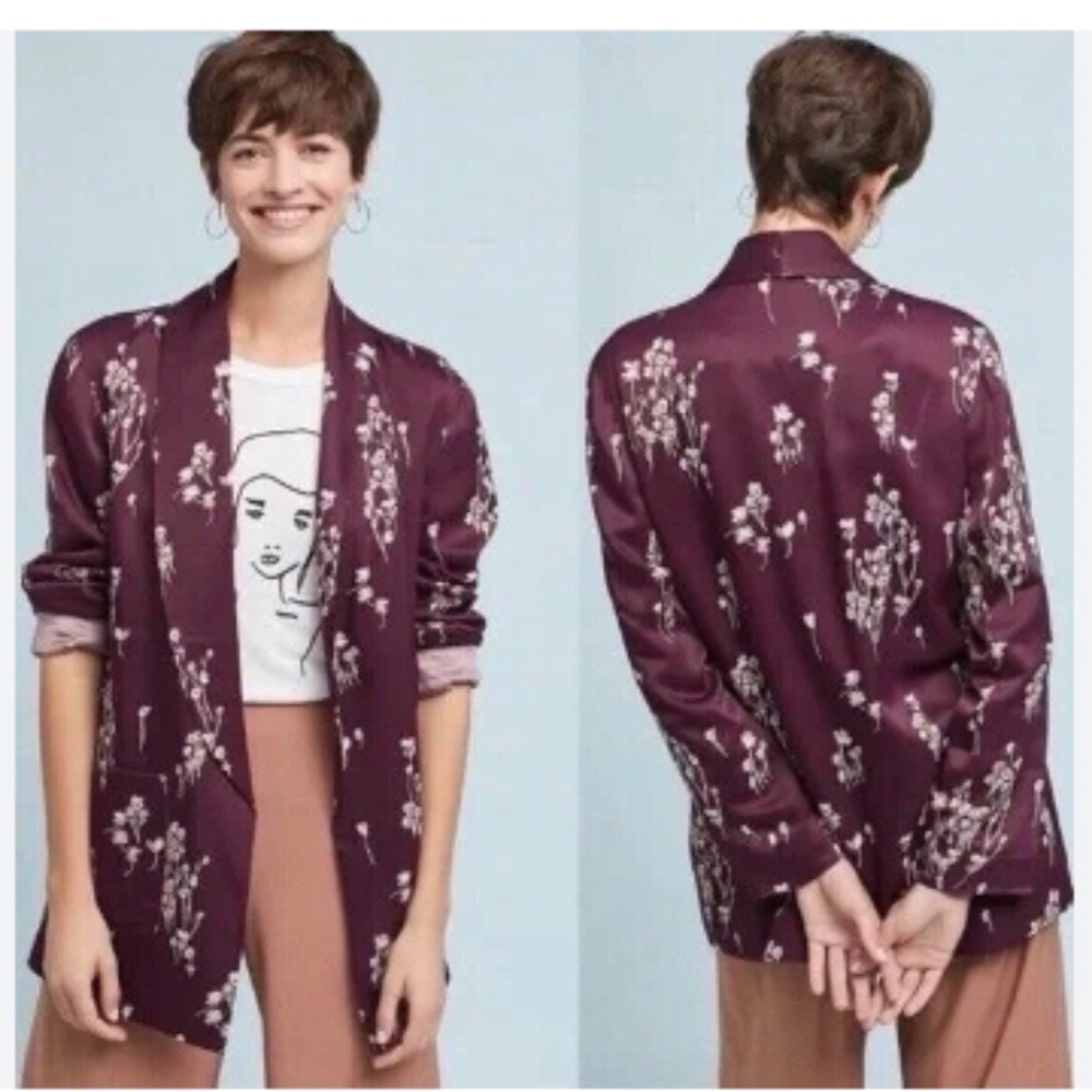 Anthropologie Etta:twa Tavie Romantic Satin Oversized Open Blazer Jacket Size XS